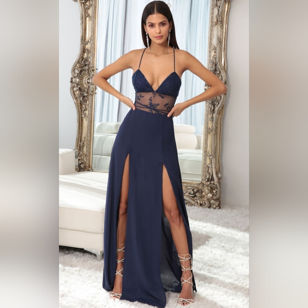 Lovable Lace Maxi Dress in Navy - Lucy in the sky